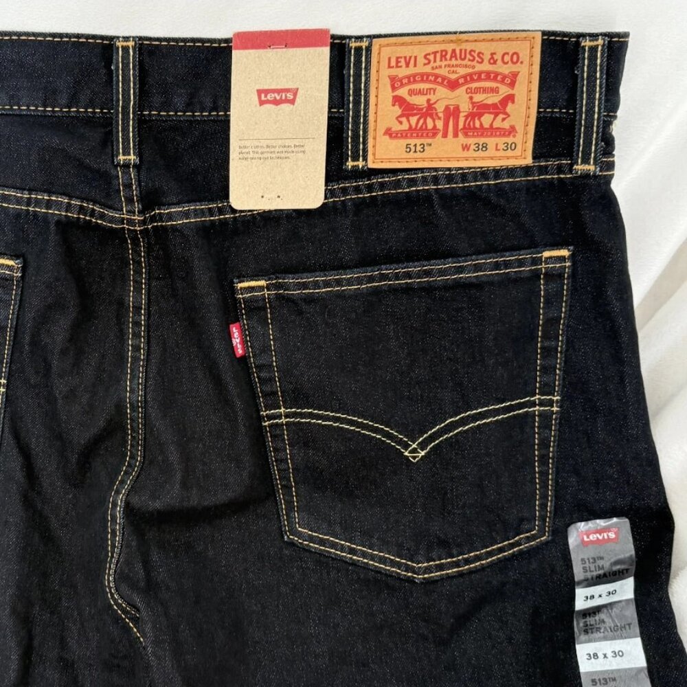 Levi's 513 Slim Straight Jeans Mens 38x30 Bastion Dark Wash Denim - Picture 4 of 8